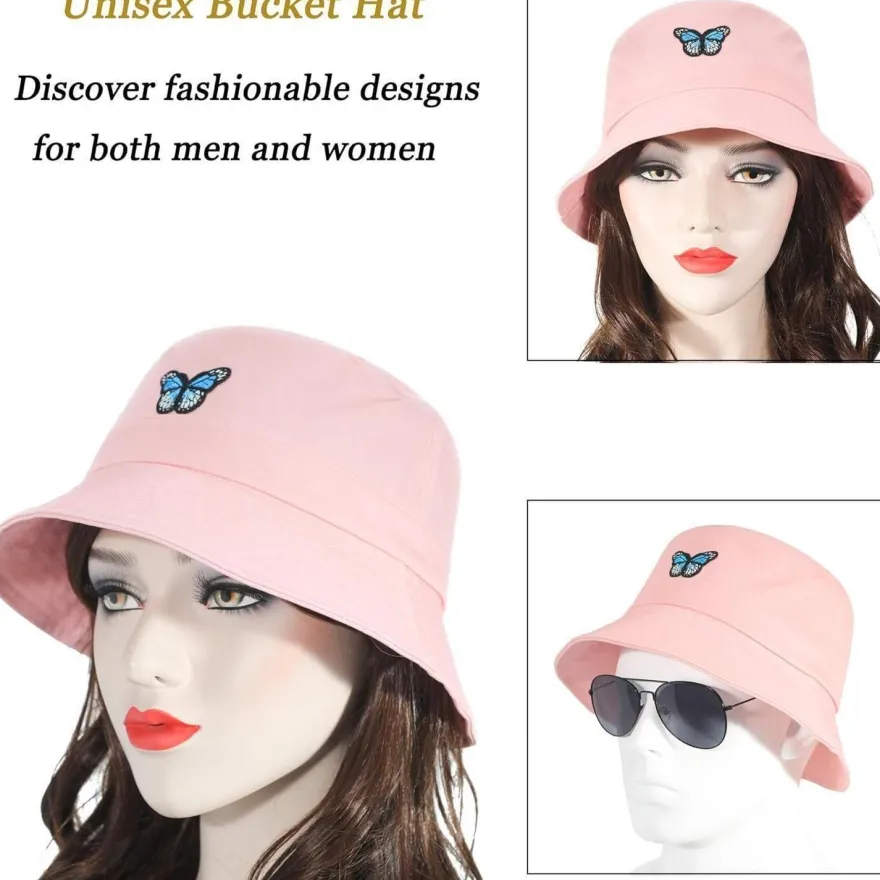 ZLYC Bestickter Fischerhut für Damen und Herren, Sommerhut mit Schmetterling