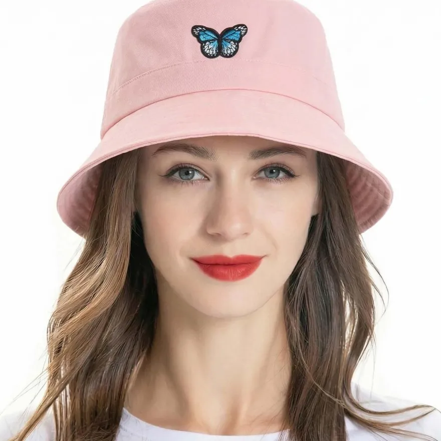 ZLYC Bestickter Fischerhut für Damen und Herren, Sommerhut mit Schmetterling