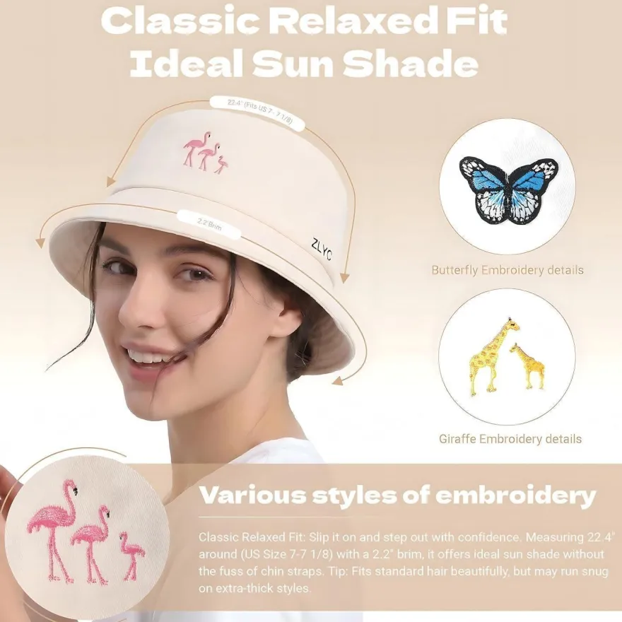 ZLYC Bestickter Fischerhut für Damen und Herren, Sommerhut mit Schmetterling