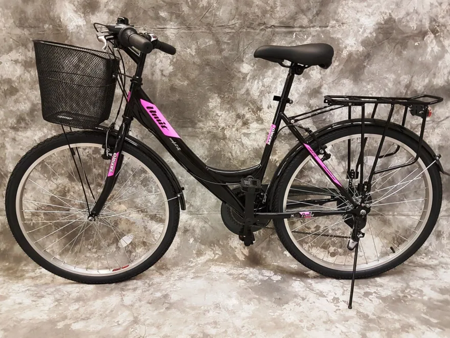 26 ZOLL Damencityrad 21-GANG Shimano & LICHT & KORB Schwarz-Pink NEU 2608-500-47cm