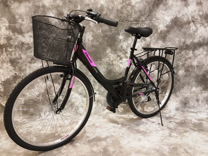 26 ZOLL Damencityrad 21-GANG Shimano & LICHT & KORB Schwarz-Pink NEU 2608-500-47cm