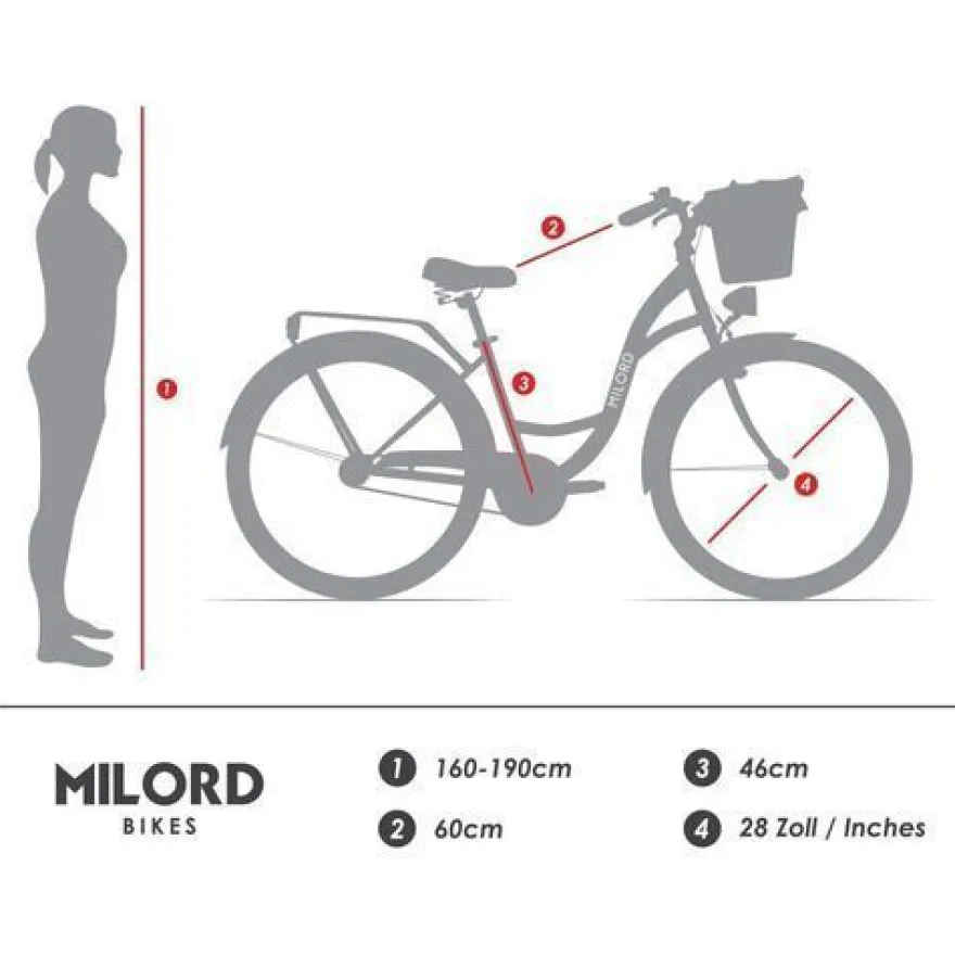 28 Zoll Damenfahrrad MILORD Citybike Mit Korb Stadtrad Vintage Schwarz Fahrrad 3 Gäng