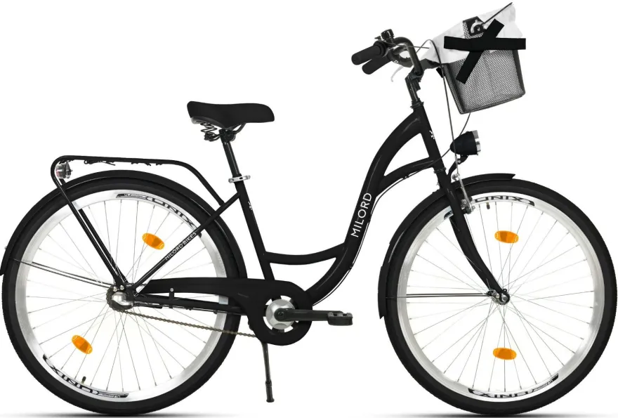 28 Zoll Damenfahrrad MILORD Citybike Mit Korb Stadtrad Vintage Schwarz Fahrrad 3 Gäng