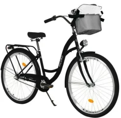 28 Zoll Damenfahrrad MILORD Citybike Mit Korb Stadtrad Vintage Schwarz Fahrrad 3 Gäng