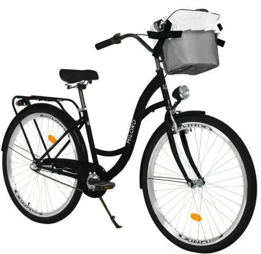 28 Zoll Damenfahrrad MILORD Citybike Mit Korb Stadtrad Vintage Schwarz Fahrrad 3 Gäng