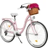 26 Zoll Damenfahrrad MILORD Citybike Mit Weidenkorb Vintage Rosa Fahrrad 7 Gänge