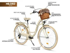 26 Zoll Damenfahrrad MILORD Citybike Mit Weidenkorb Vintage Rosa Fahrrad 7 Gänge