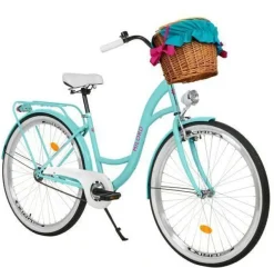 28 Zoll Damenfahrrad MILORD Citybike Mit Weidenkorb Stadtrad Blau Fahrrad 1 Gang