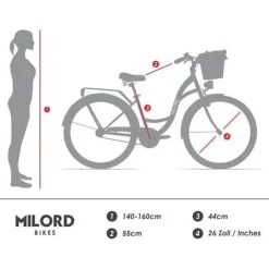 26 Zoll Damenfahrrad MILORD Citybike Mit Weidenkorb Schwarz-Creme Fahrrad 1 Gang