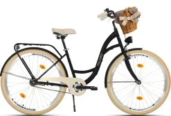 26 Zoll Damenfahrrad MILORD Citybike Mit Weidenkorb Schwarz-Creme Fahrrad 1 Gang