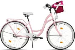 28 Zoll Damenfahrrad MILORD Citybike Mit Korb Stadtrad Vintage Pink Fahrrad 3 Gänge