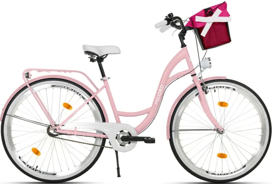 28 Zoll Damenfahrrad MILORD Citybike Mit Korb Stadtrad Vintage Pink Fahrrad 3 Gänge