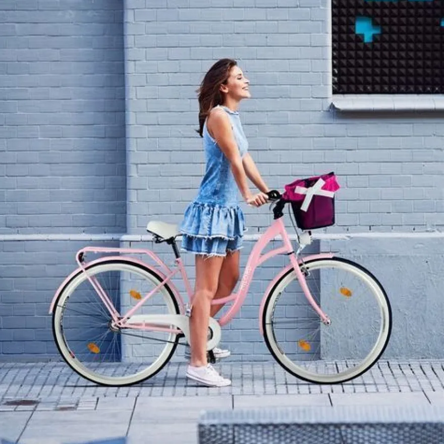 28 Zoll Damenfahrrad MILORD Citybike Mit Korb Stadtrad Vintage Pink Fahrrad 3 Gänge