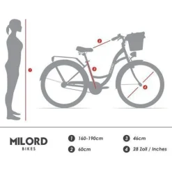 28 Zoll Damenfahrrad MILORD Citybike Mit Korb Stadtrad Vintage Pink Fahrrad 3 Gänge