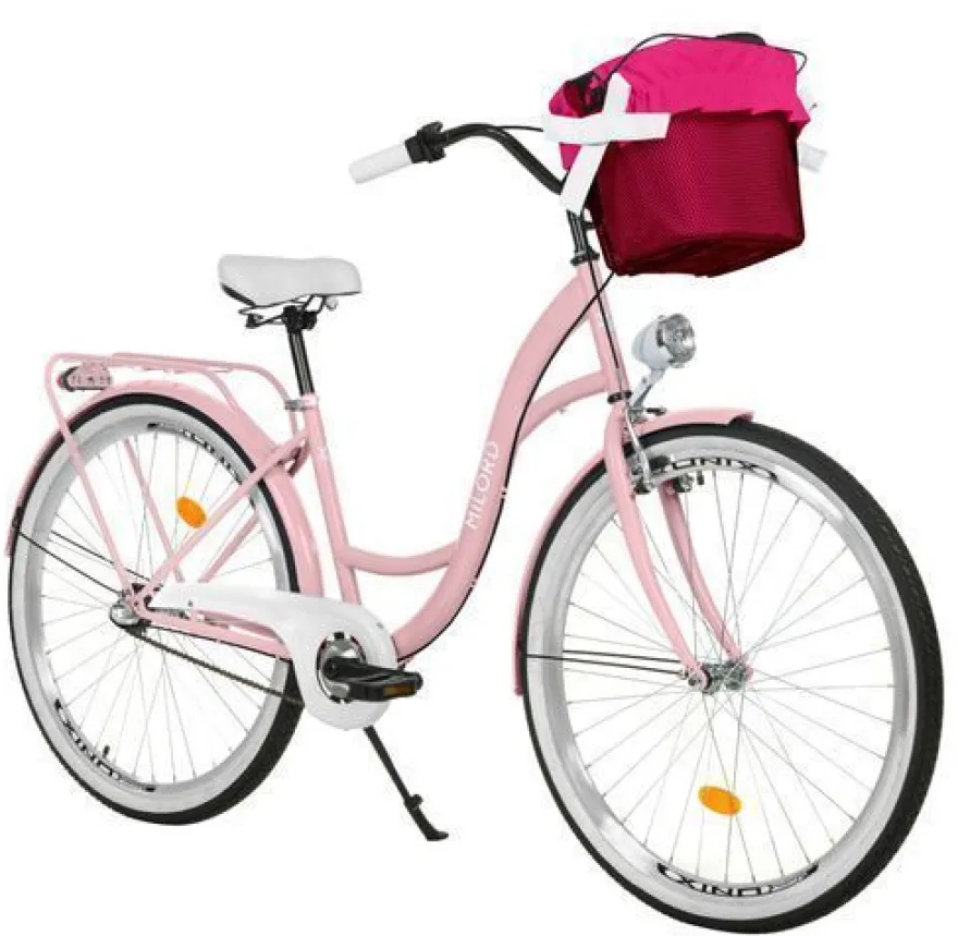 28 Zoll Damenfahrrad MILORD Citybike Mit Korb Stadtrad Vintage Pink Fahrrad 3 Gänge