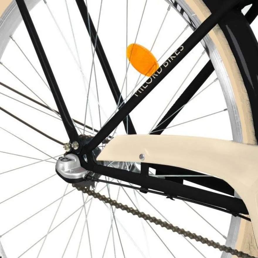 26 Zoll Damenfahrrad MILORD Citybike Mit Weidenkorb Schwarz-Creme Fahrrad 3 Gang