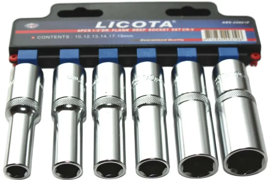 1/2 Zoll Nuss Set 6-teilig, SW 10-19, Cr-V, mit Flankenschutz