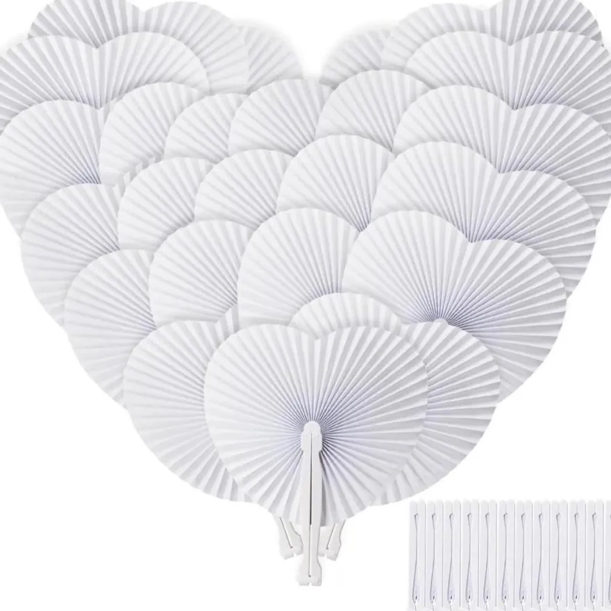 ZOOI 36er Pack Handfächer Weiß für Hochzeit, Party, Deko - Kompakt & Leicht