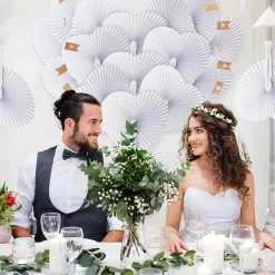 ZOOI 36er Pack Handfächer Weiß für Hochzeit, Party, Deko - Kompakt & Leicht