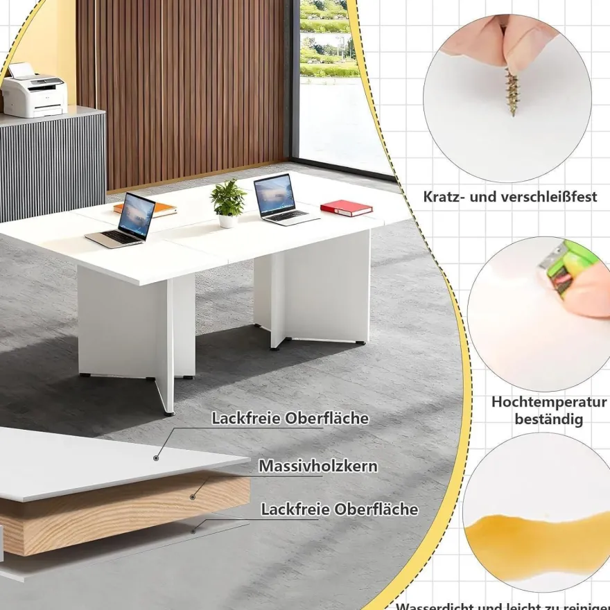 Zrbddef Modularer Konferenztisch erweiterbar, 540 cm, Light Brown, für 4-12
