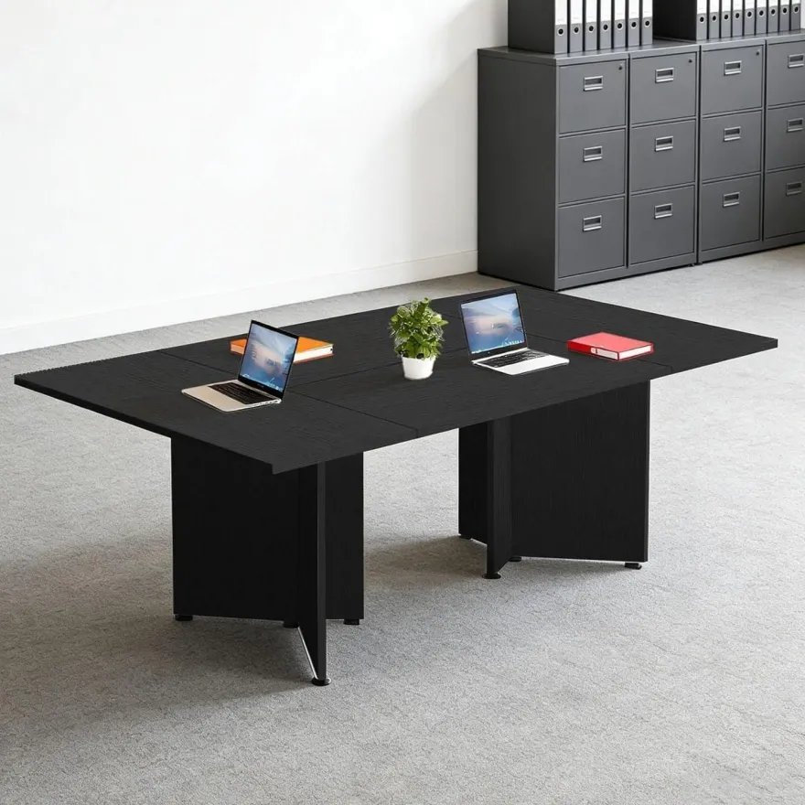 Zrbddef Modularer Konferenztisch erweiterbar, 320x100x74 cm, Schwarz, für 4-12