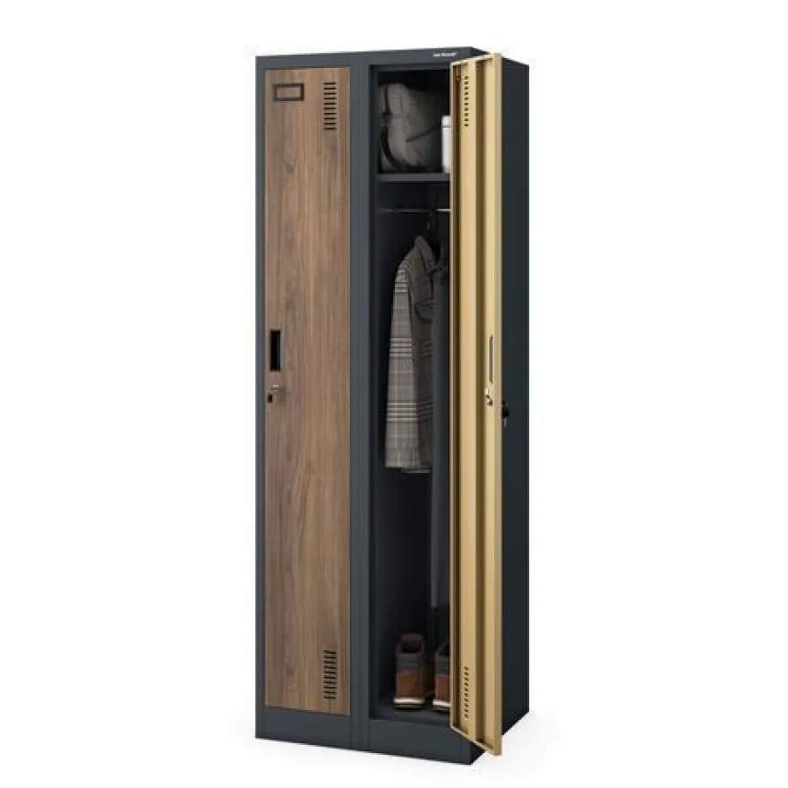 Zweifach-PERSONALSCHRANK in Anthrazit / Nussbaum: Eco Design 600 x 1800 x 500 mm