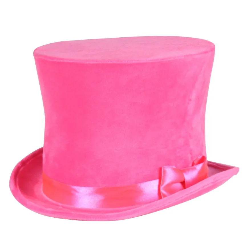Zylinder neon pink Hut Flair samtiger Zylinderhut Chapeau Karneval Fasching