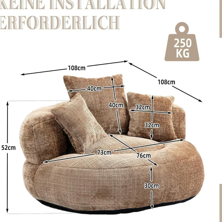 Zyloyal10 Lazy Sofa Komfort Lounger mit hohem Rücken, Sitzsack Stuhl Couch mit