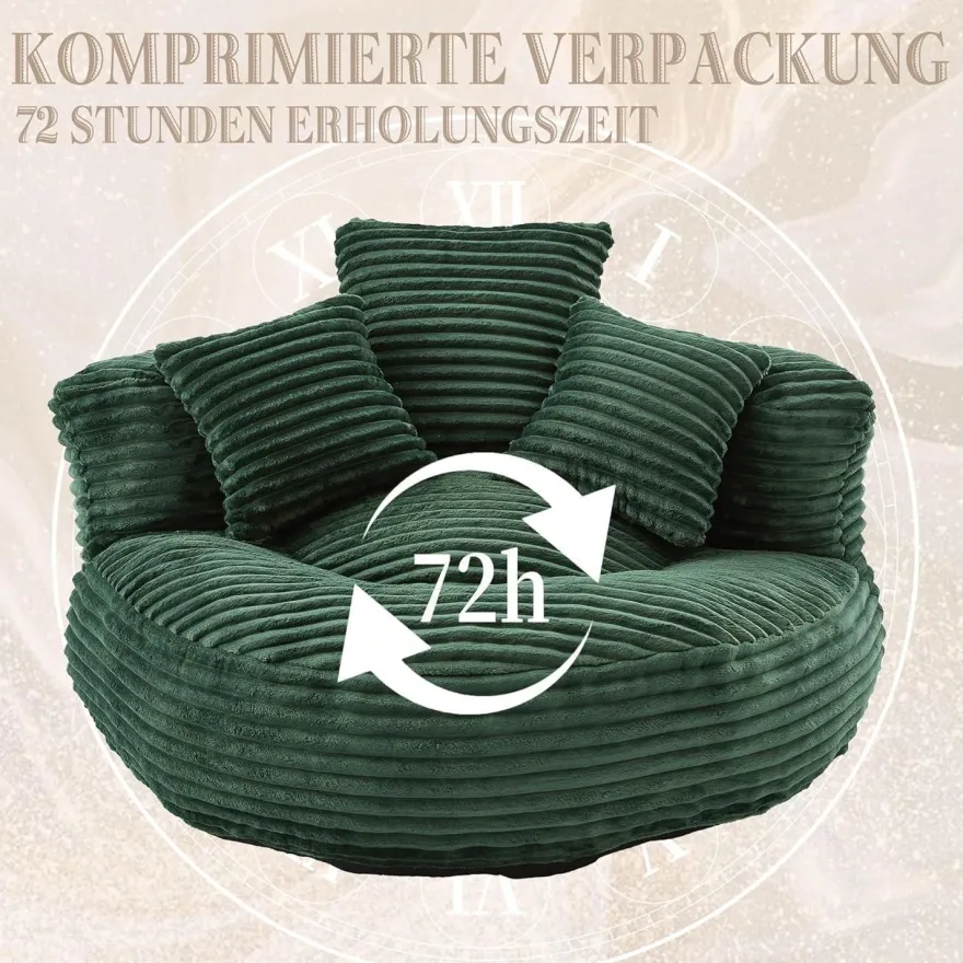 Zyloyal10 Lazy Sofa Lounger mit 3 Kissen, hoher Rücken, für Erwachsene