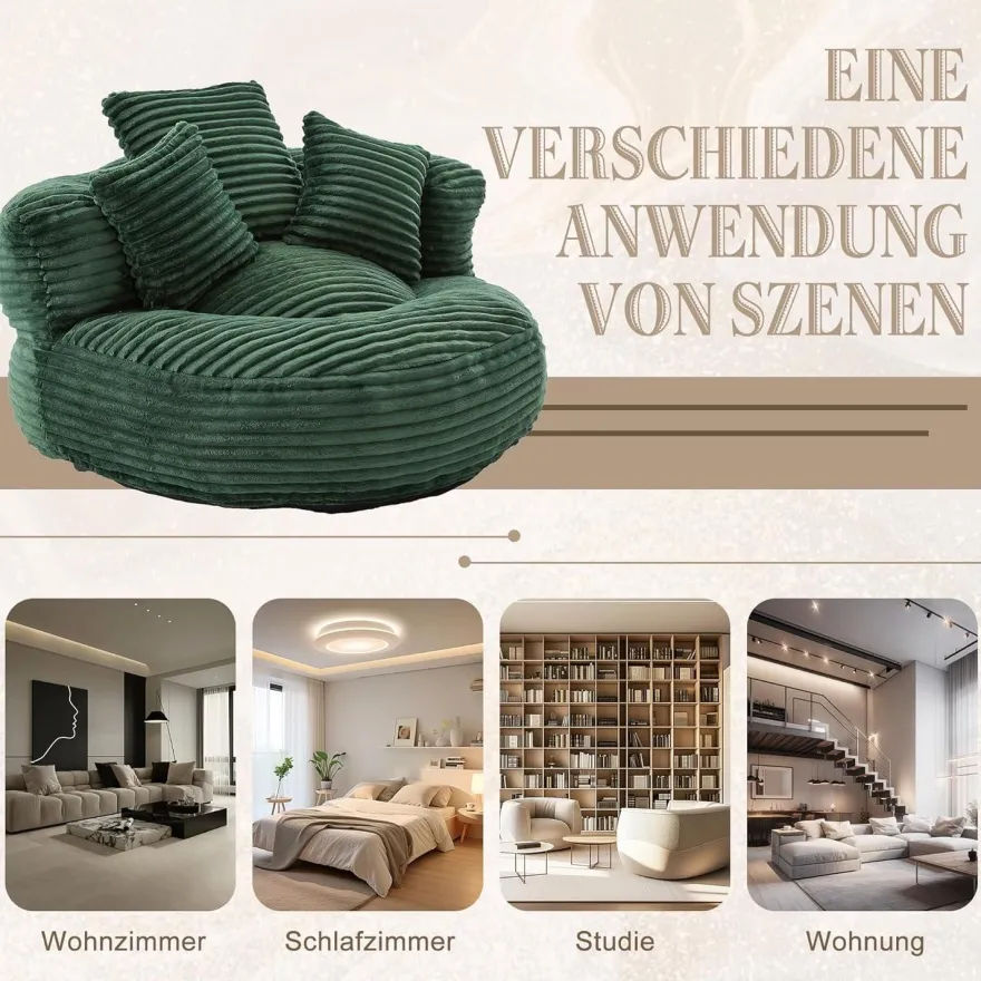 Zyloyal10 Lazy Sofa Lounger mit 3 Kissen, hoher Rücken, für Erwachsene