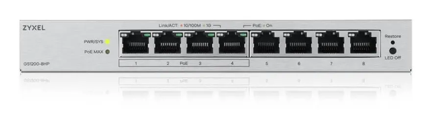 ZyXEL GS1200-8HPV3 8-Port Gigabit PoE+ Web / Smart Managed Sw