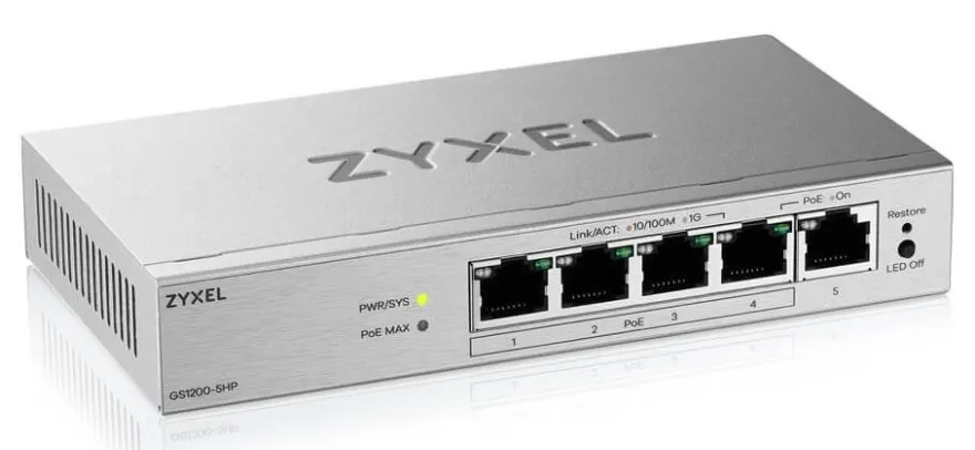 ZyXEL GS1200-5HPV3 5-Port Gigabit PoE+ Web / Smart Manag. Sw