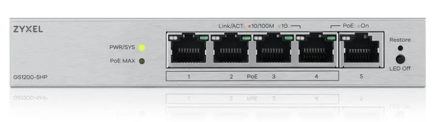 ZyXEL GS1200-5HPV3 5-Port Gigabit PoE+ Web / Smart Manag. Sw